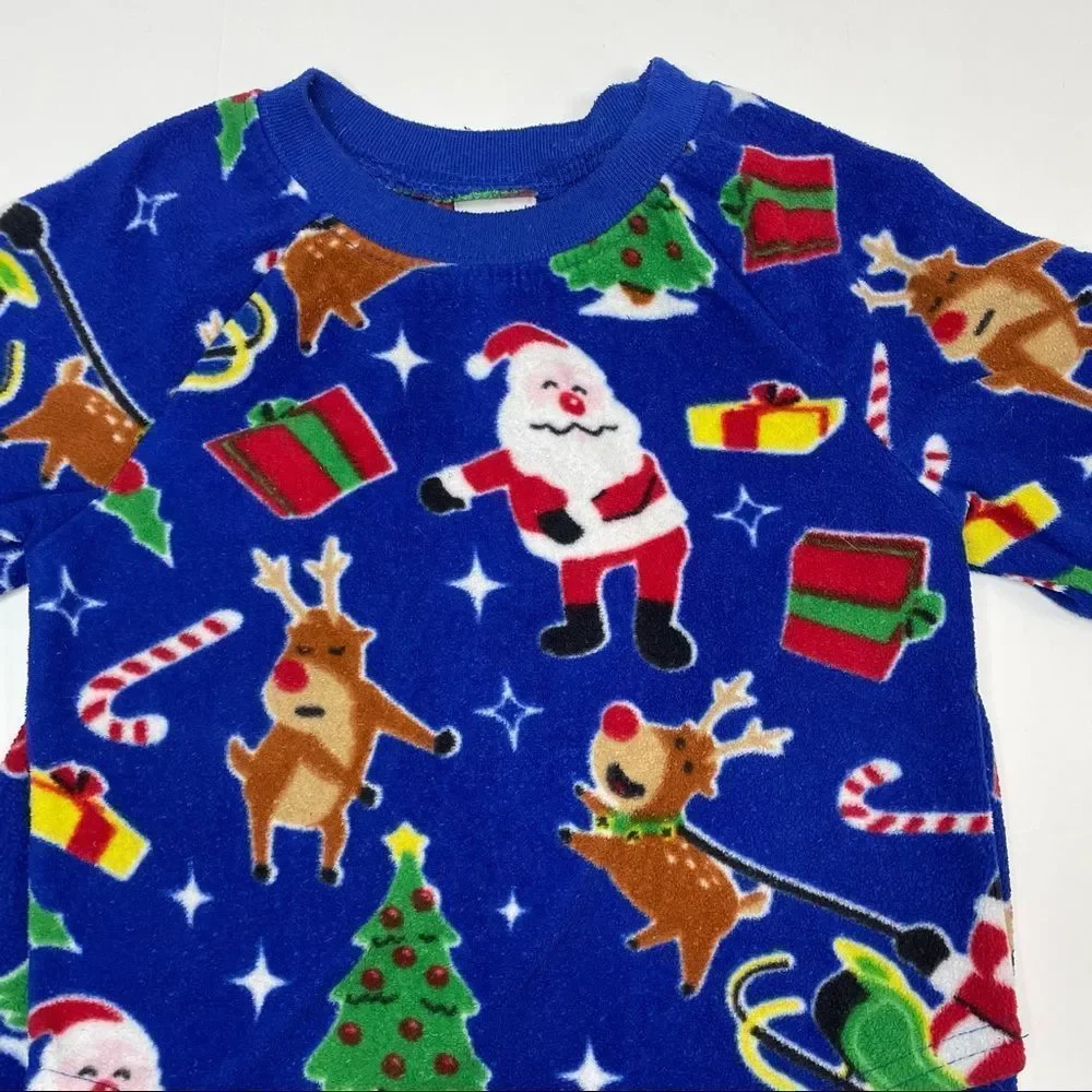 Blue Fleece Santa Claus Christmas Pajama Set